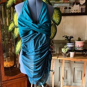 Tummy Control Sexy and Elegant Teal Halter Swim Dress